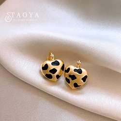 Sweet Matte Gold Color Frosted Spotted Leopard Print Heart-shaped Earrings Temperament Jewelry 2024 New Accessories For Womens