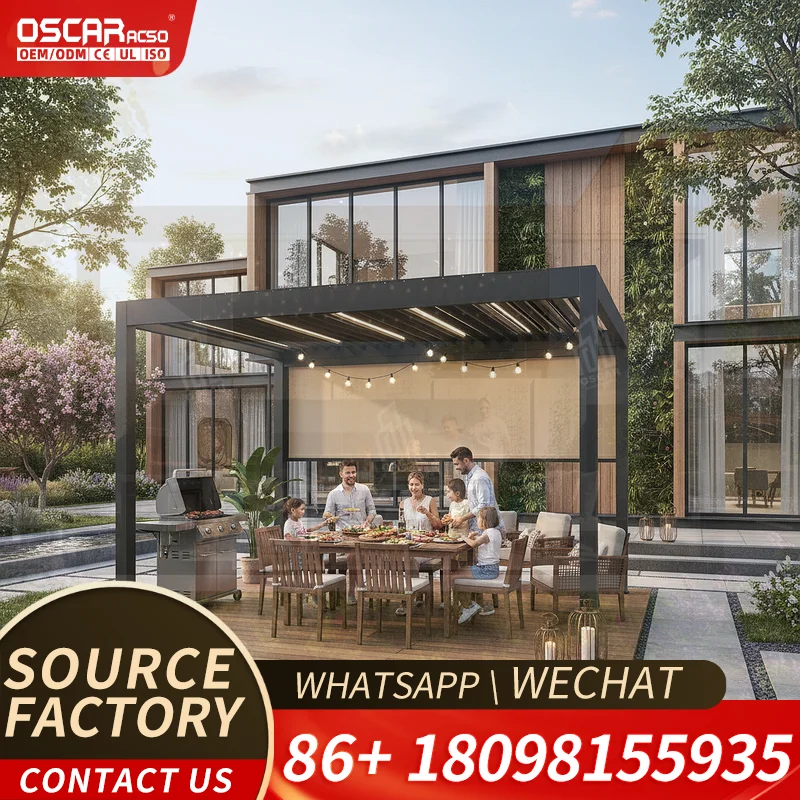 Aluminum Louvered Pergola 3x4m with Remote Control Sun Shade Outdoor Gazebo for Swimming Pool Area pergola