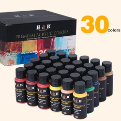 Juego de pintura acrílica de 30 colores, 60ml/2 fl.oz cada botella, pigmentos ricos impermeables, suministros de pintura para manualidades artísticas