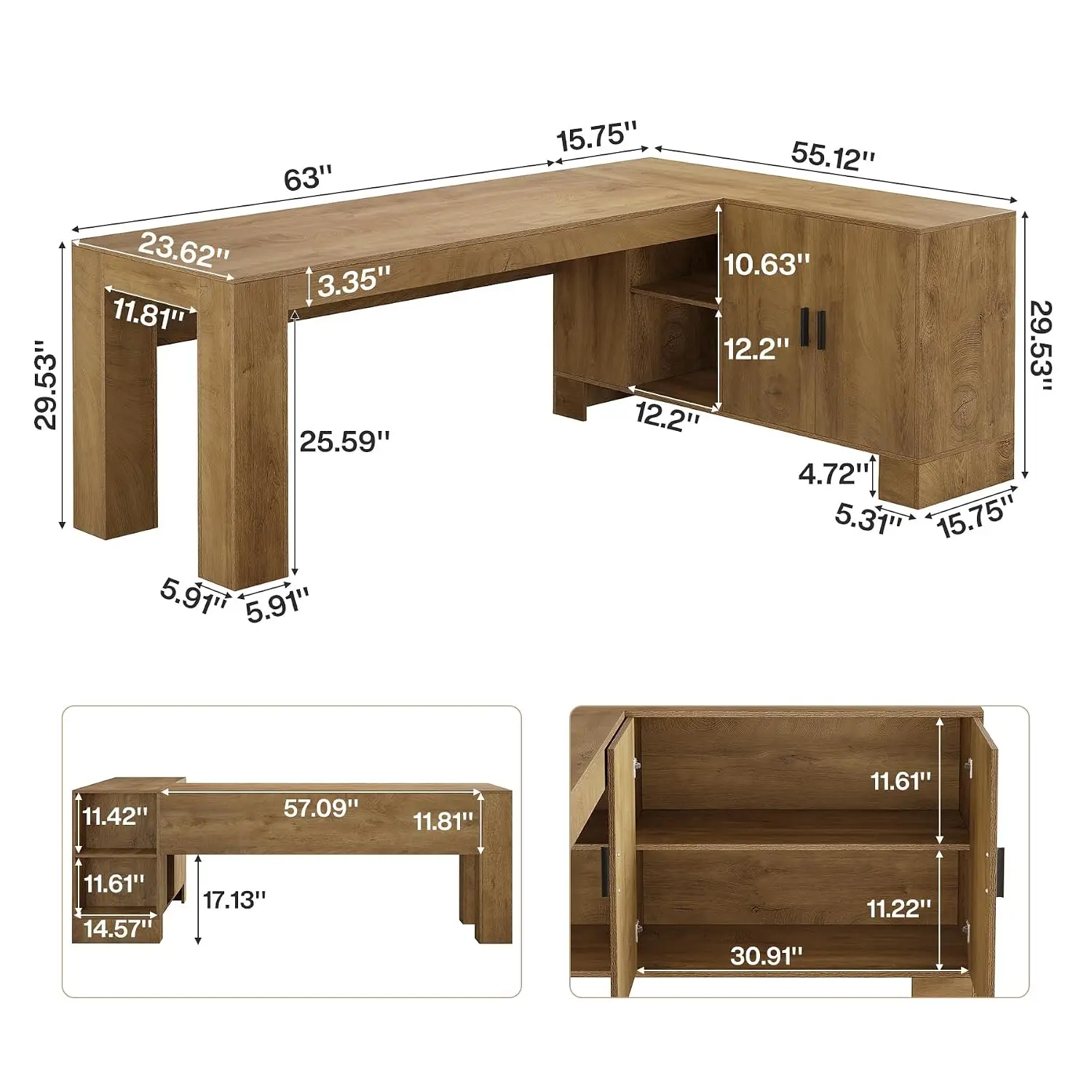 L-Shaped Desk 78-Inch With Storage Cabinet & 2-Tier Shelf Wooden Computer Table Workstation Home Office, Customized