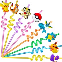 8Pcs/Pack Pokemon Birthday Party Decorations Pikachu Theme Drinking Straws for Kids Baby Shower Cartoon Party Supplies Gift Toys