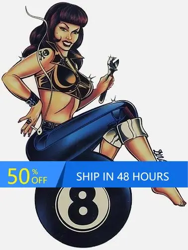 ROCKABILLY PinUp MECHANIC Girl Retro Camper Van Walls Boat Window Waterproof Vinyl Decal Gift Vintage Trendy Cute Aesthetic