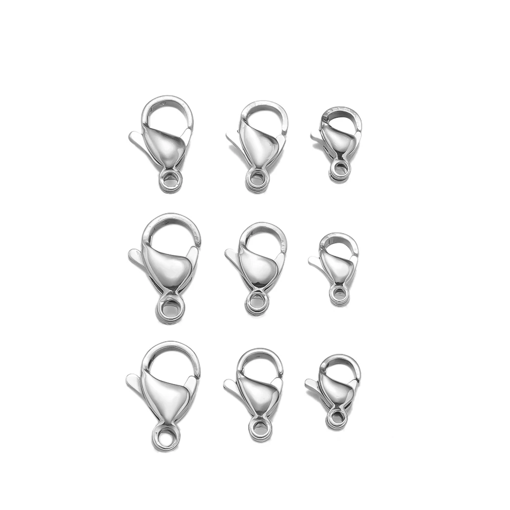 100pcs 9/10/11/12/13mm 스테인레스 스틸 랍스터 걸쇠 체인 클로 커넥터 팔찌 목걸이 DIY 쥬얼리 용품 만들기