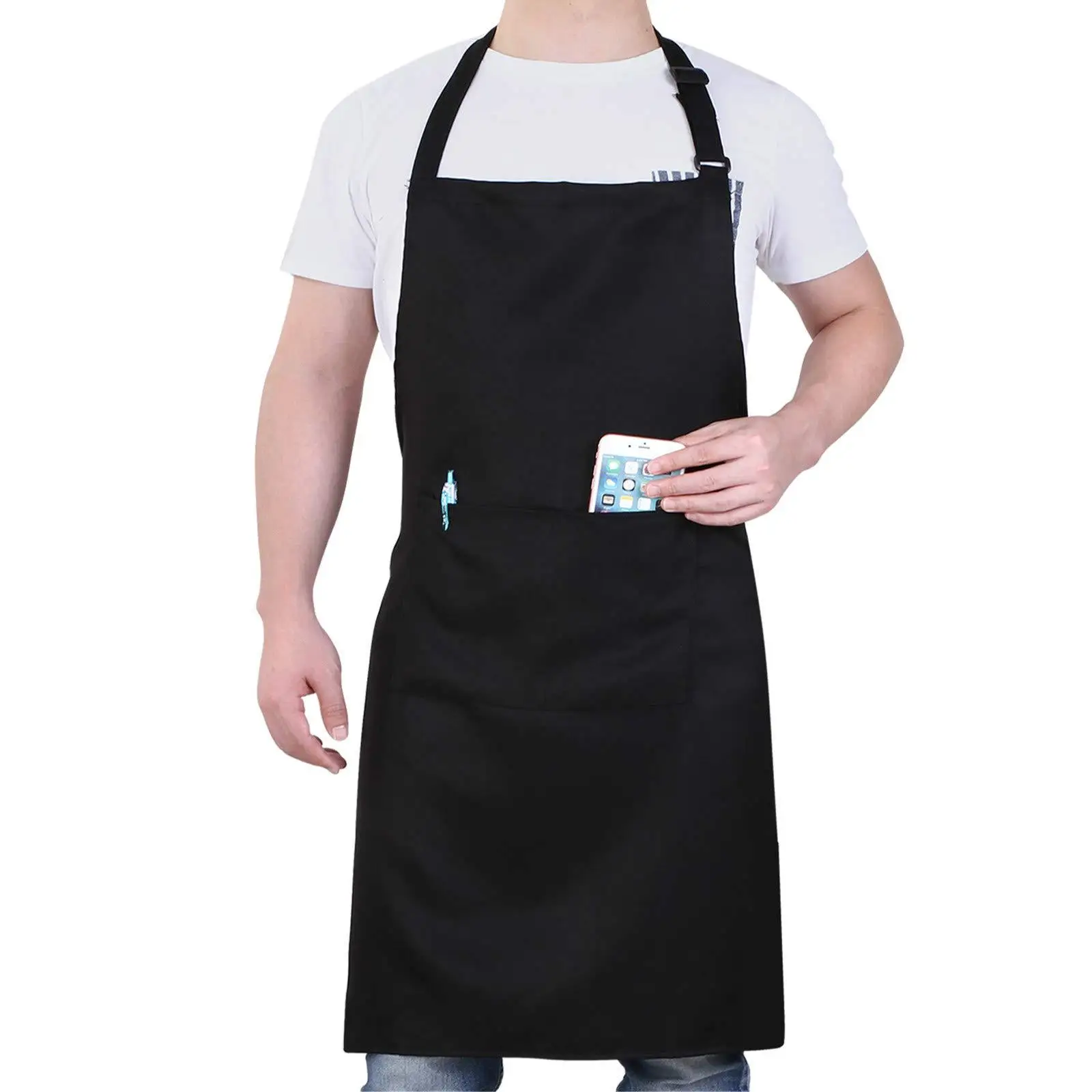 Unisex Professional Chef Apron with Pocket - Adjustable Full Coverage Apron - Waterproof and Oil Resistant - One Piece Black New