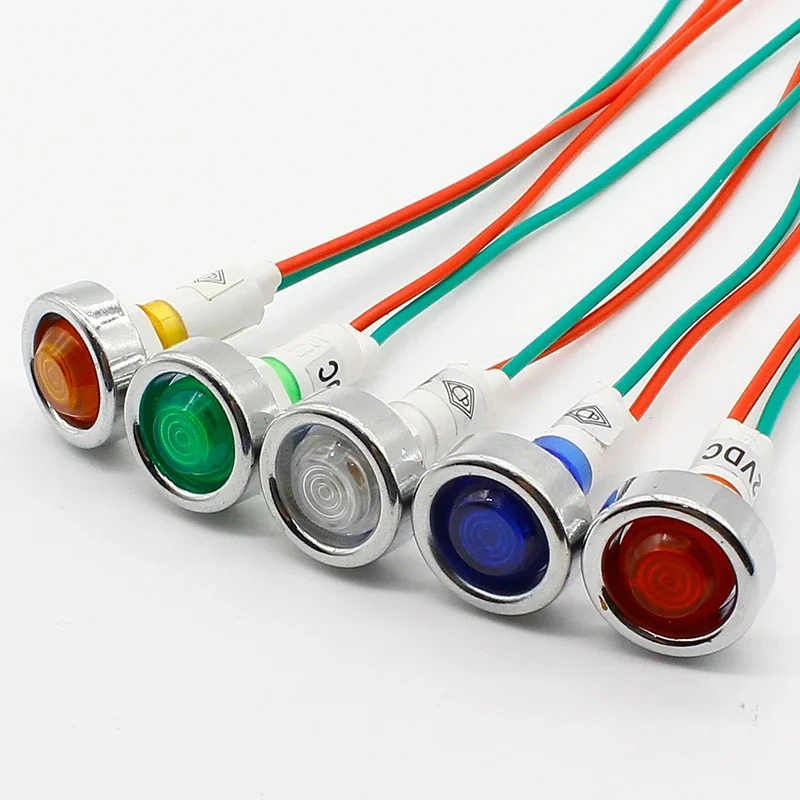 

10 шт., 10 мм, красный, желтый, синий, зеленый, белый, 12 В, светодиодный пластиковый индикатор, сигнальная лампа с кабелем 18 см