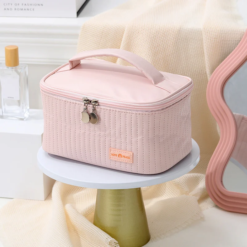 PU Fashion Simple Tote Women Makeup Bag Large Capacity Toiletry Cosmetic Storage Pouch Portable Travel Organizer Make Up Bag