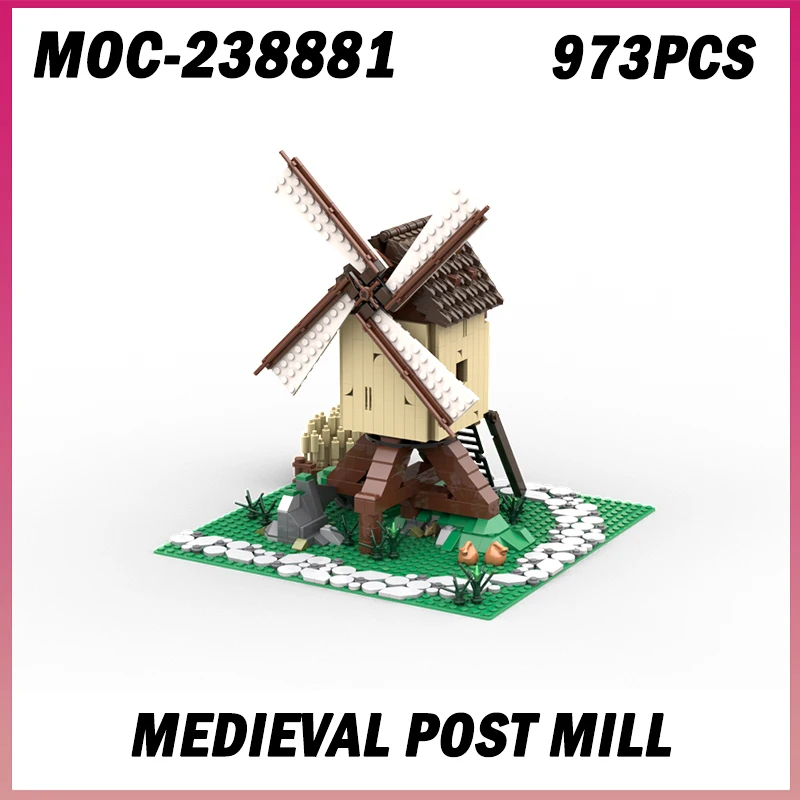 973PCS MOC-238881 Medieval Post Mill Retro Architecture Windmill Hut Model Building Blocks Bricks Kids DIY Assembly Toy Gift