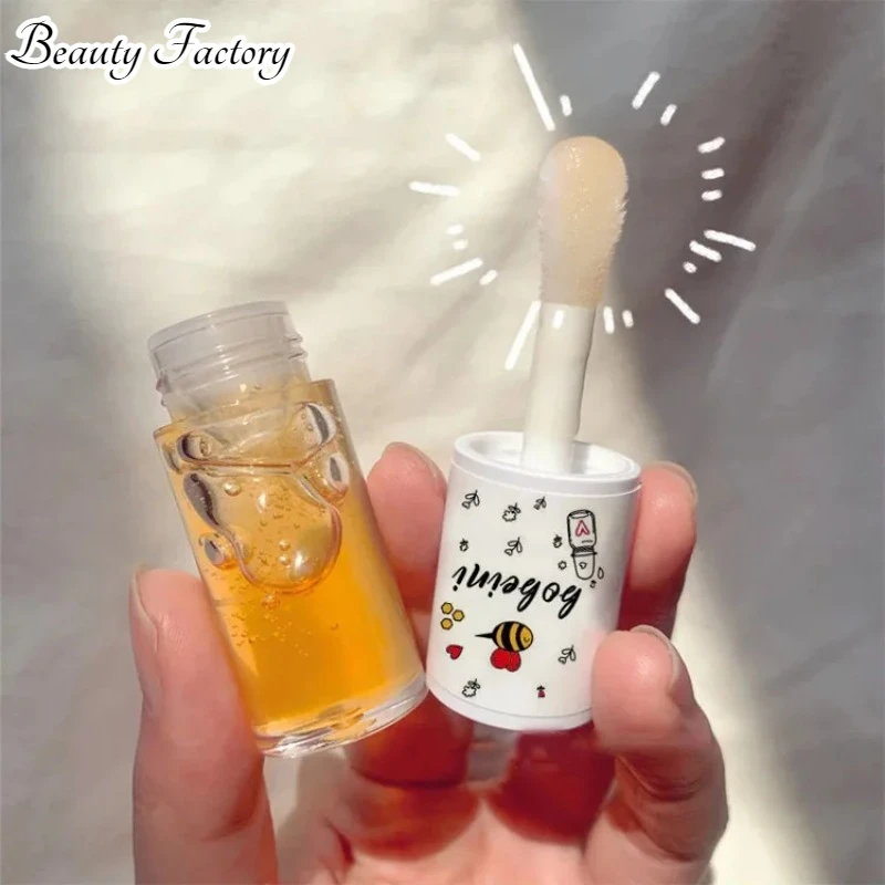 Peach Milk Honey Lip Oil Relieves Dry Moisturizing Lip Gloss Fades Lip Lines Water Light Lips Big Brush Head Korean Cute Makeup