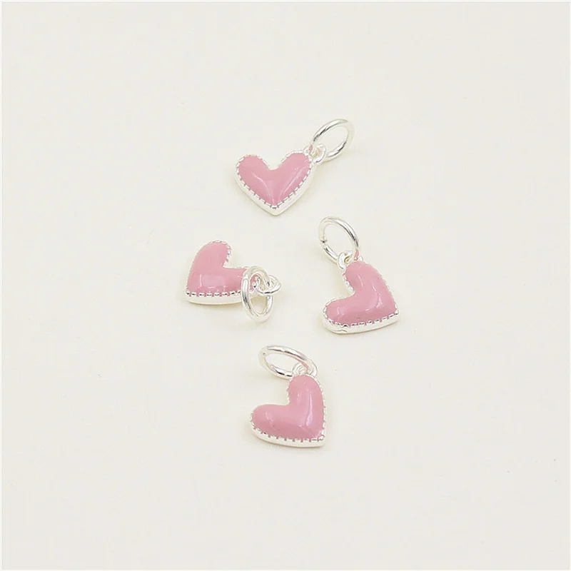 100% Real Sterling 925 Silver Accaccessories Pink Heart Charm Pendant For Bracelets and Necklaces Key Diy Material for Jewelry