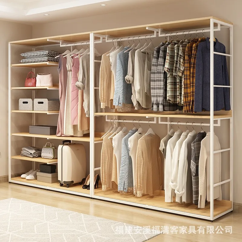 Walk-in closet rack metal cloakroom rack loft wrought iron open