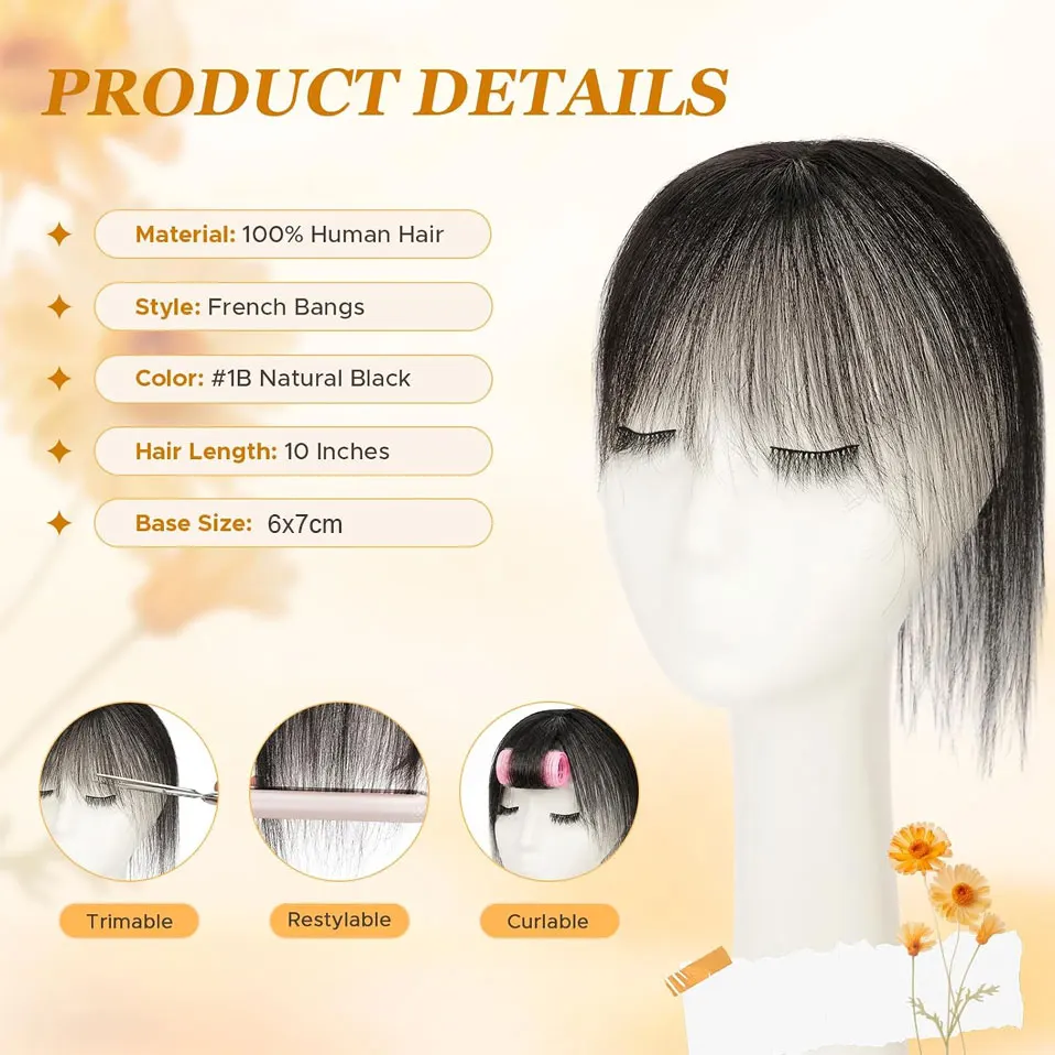Rich Choices Clip In Bangs Real Human Hair Bangs Hair Clip 360° Cover Natural Fringe Extensions Lightweight Hairpiece for Women