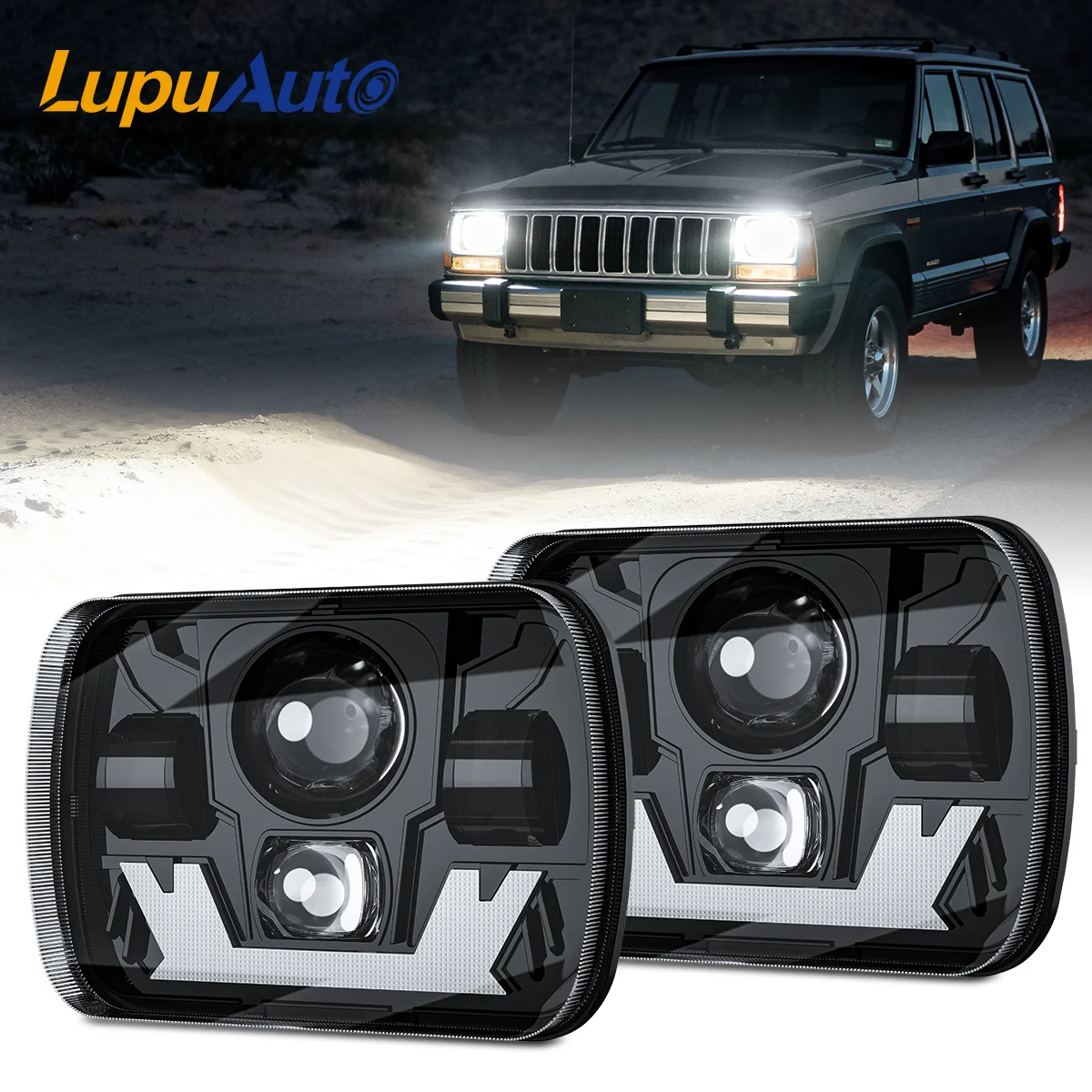 

5x7 7x6 Lde Headlights Hi/Low Beam DRL Turn Signal Lamp For Jeep Cherokee XJ Wrangler truck Car Light