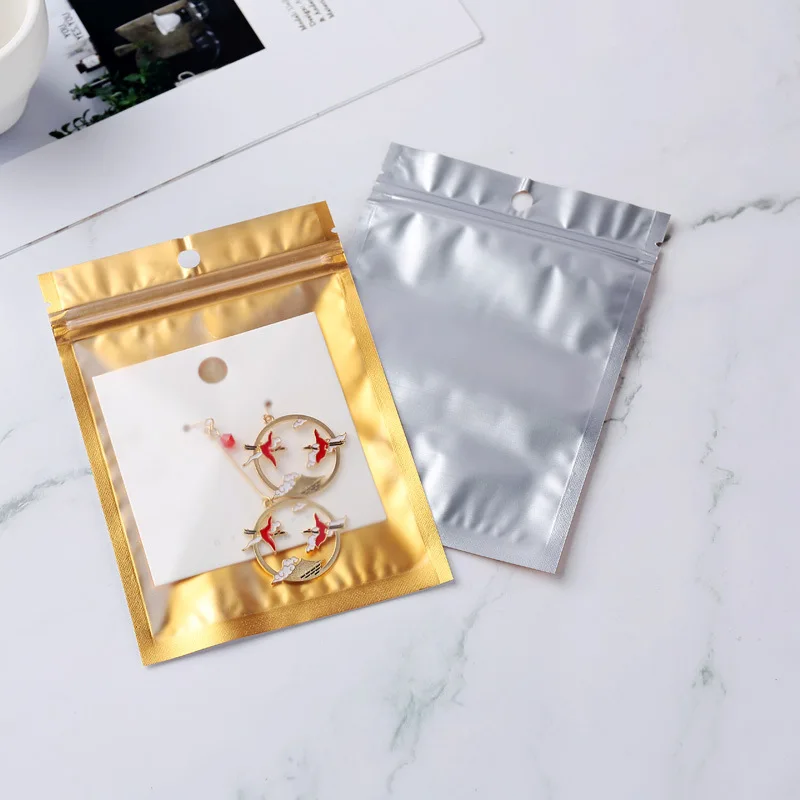 Mylar Bags for Jewelry Storage Resealable Aluminum Foil Stand Up Pouch ,Electronic Products Packaging Zipper Lock Bags - Gold