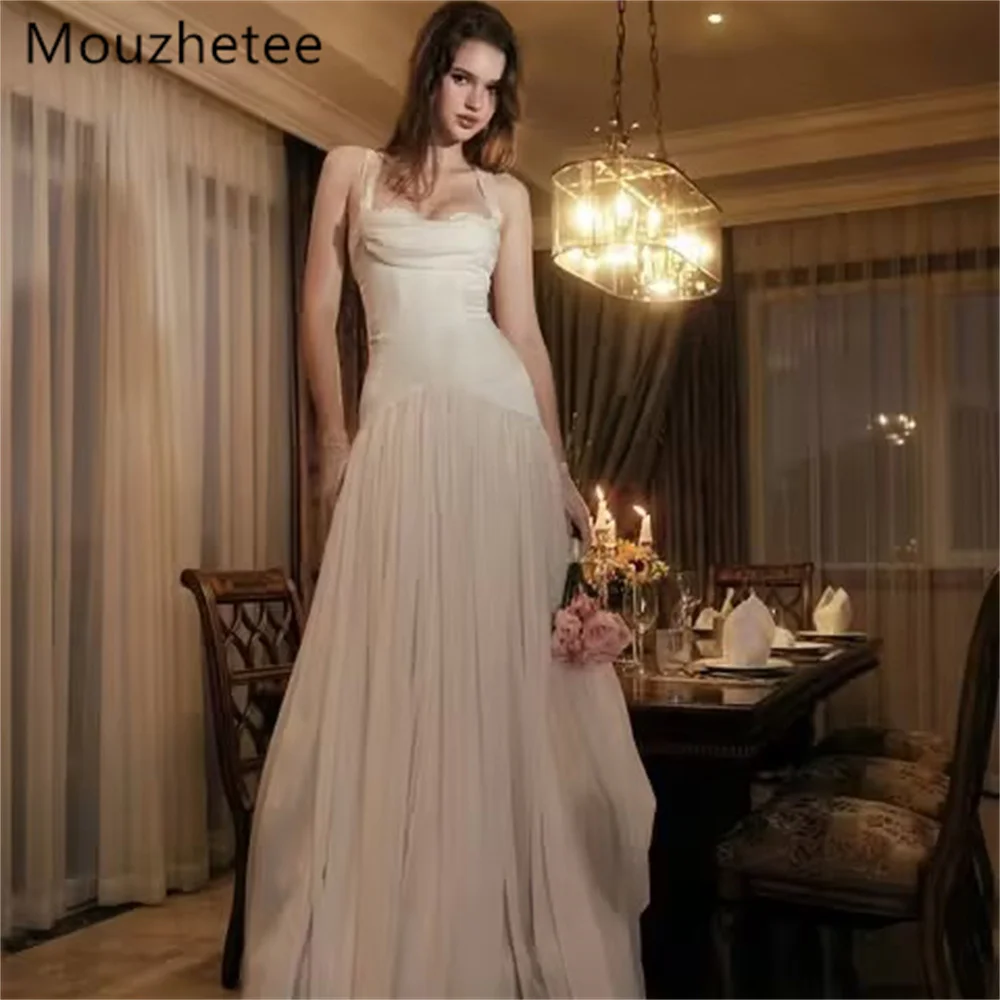 

Mouzhetee A-Line Simple Spaghetti Strap Pleat lace Wedding Dresses Sleeveless Elegant Brides Gown Custom Made 2026