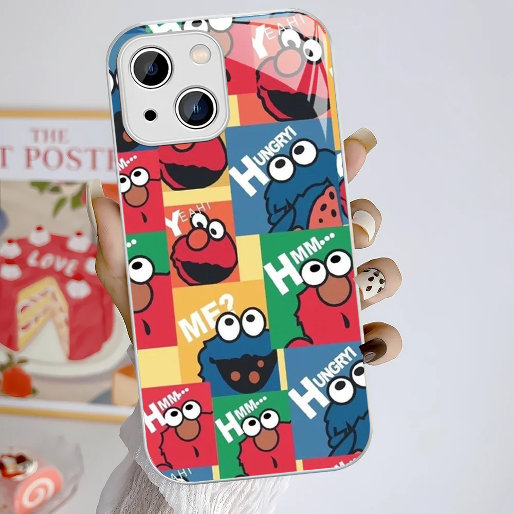 Cute Cookies ELMO Sesame Street Phone Case For iPhone 15 13 12 Mini 11 Pro XS Max X XR 14 Plus Tempered Glass Cover