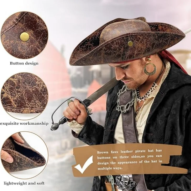 Faux Leather Pirate Hat Vintag - Leather Work Hat 评论和价格