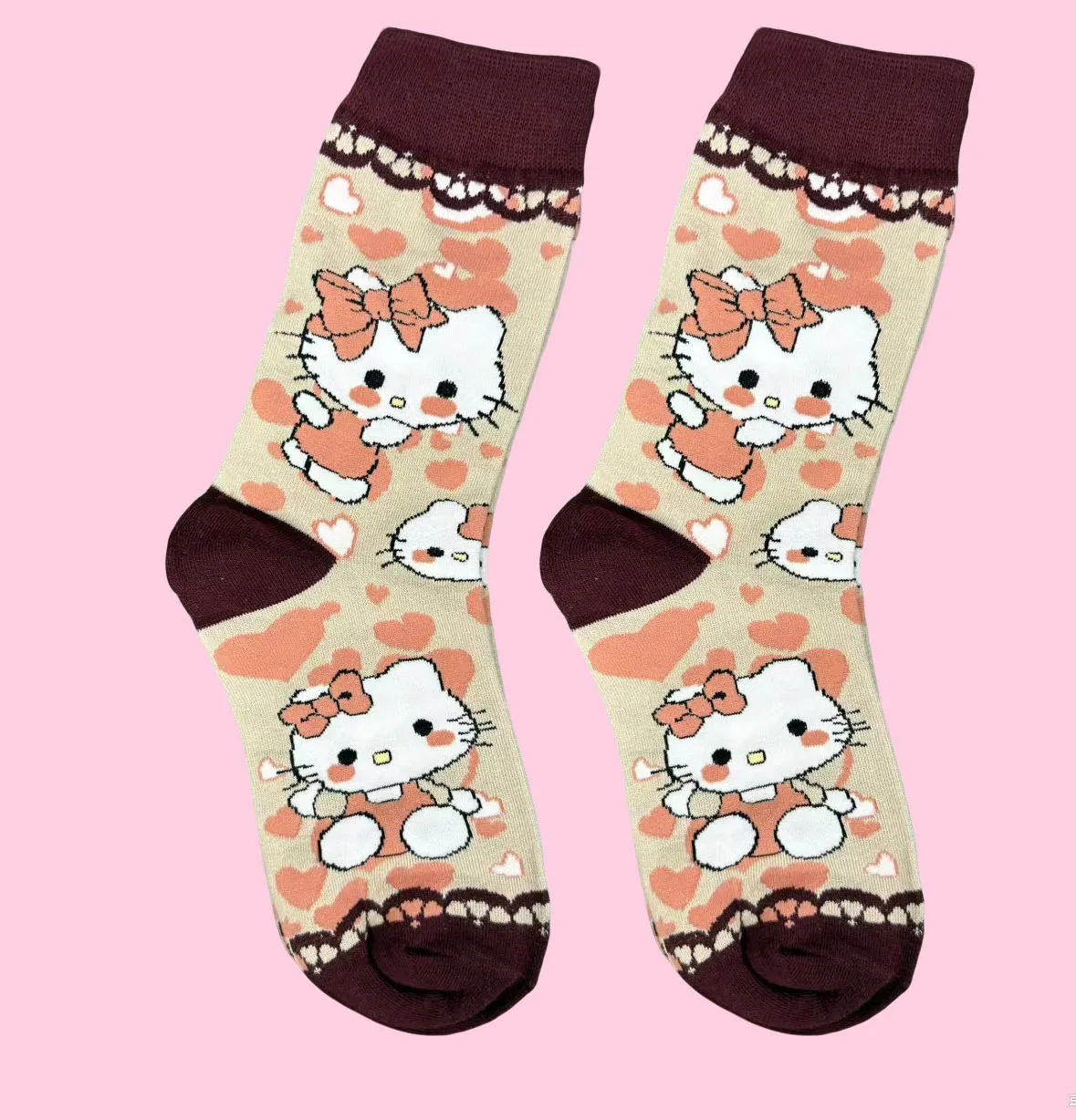 여성용 산리오 헬로 키티 만화 애니메이션 귀여운 종아리 중간 양말 1/5쌍