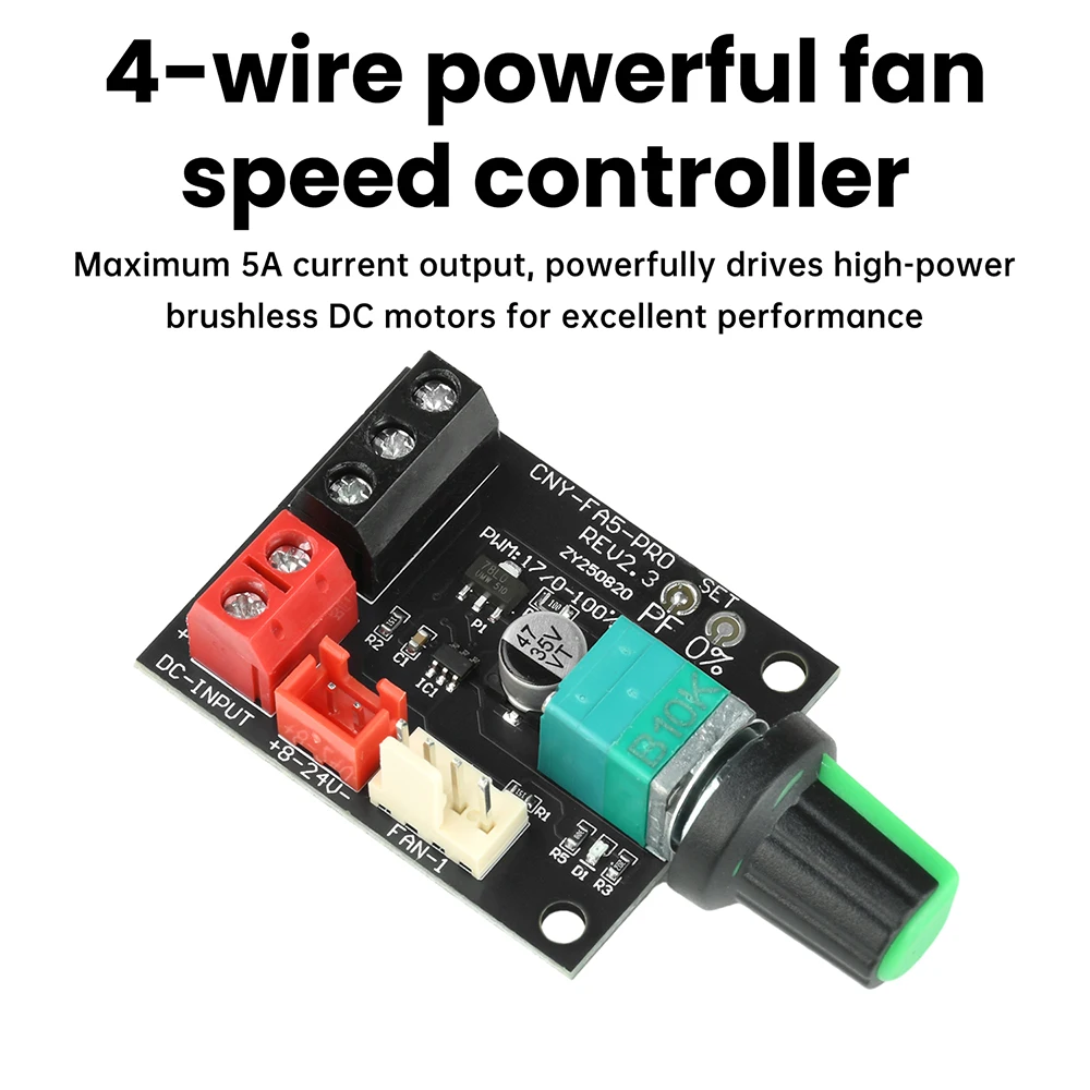 DC8-24V 5A 4-Wire Violent Fan Speed Controller Brushless DC Motor PWM Speed Controller with Switch 0-100% Duty Cycle Adjustable