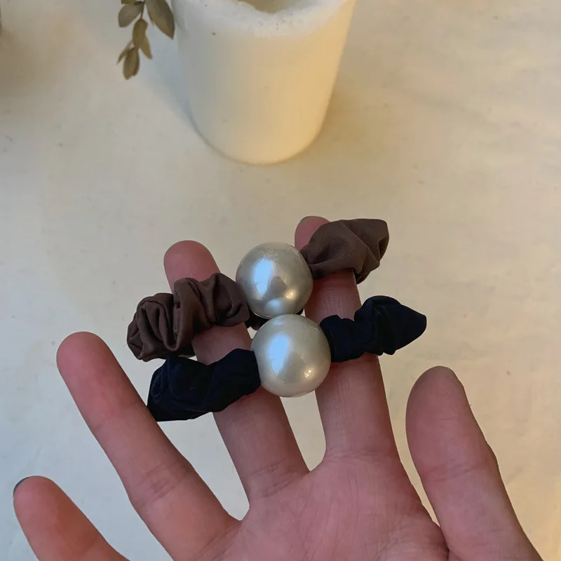 

Milk Coconut Gray Pearl Satin Scrunchie French Premium Hair Tie for Women Summer Korean Style Daily Updo Home