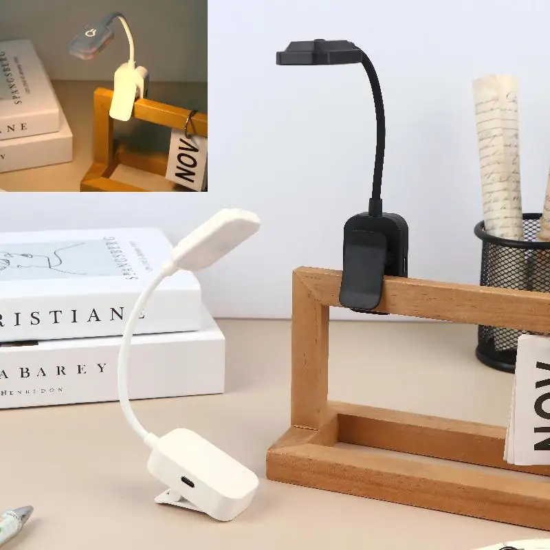 ~Mini Clip On LED Desk Lamp USB Rechargeable LED Desk Lamp 3 Light Colors Eye Protection Reading Light For Book Bed Study Use