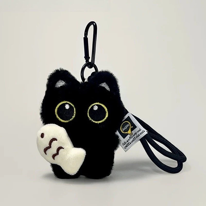 Lindo muñeco de gato negro de ojos grandes de felpa, colgante para niña, mochila, colgantes para muñeca, bolso de pareja, llavero, dijes para teléfono, accesorios colgantes para bolso