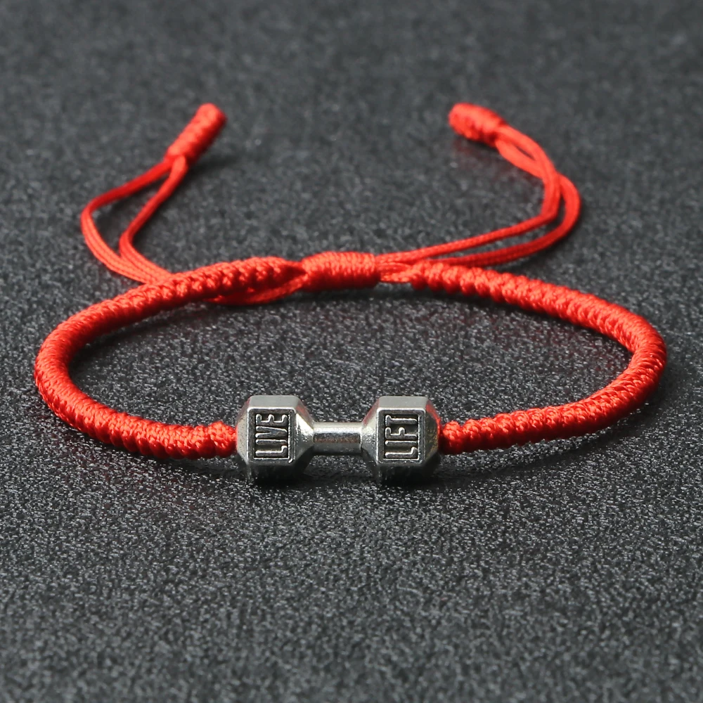 Trendy Red Rope String Weave Bracelet for Men Fashion Dumbbell Bracelets&Bangles Wrist Women Jewelry Gym Fitness Energy Pulseira