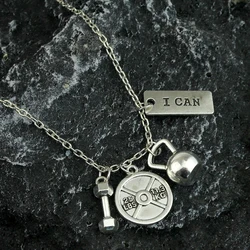 Gym Fitness Equipment Necklace Dumbbell Barbell Letter Embossed Pendant Domineering Muscular Men Fitness Leisure Sports Jewelry