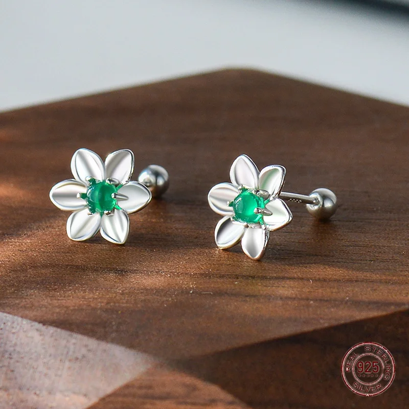 女性のための925スターリングシルバーのガーデニアスタッド,レトロな花のためのペンチ,韓国のイヤリング,誕生日のピアスジュエリー