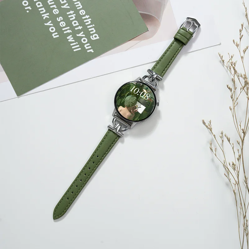 20 22mm Metal+Leather Strap For Samsung Galaxy Watch4 5 6 Active2 bend for huawei watch GT4/GT/2e/pro 42/46mm Replacement Strap