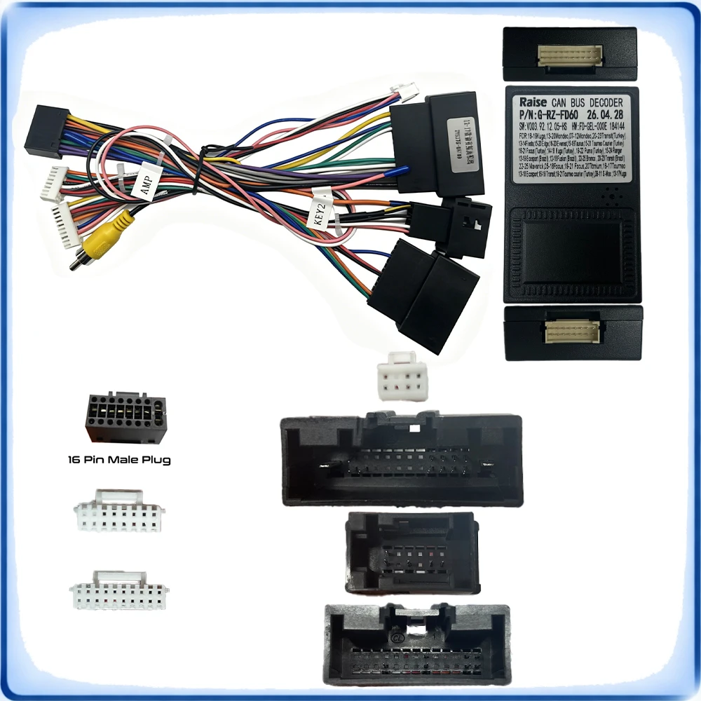 24Pin to 16Pin Car Radio Wiring Harness with CANBUS Decoder G-RZ-FD60 for Ford Focus 2012 Everest Android Head Unit