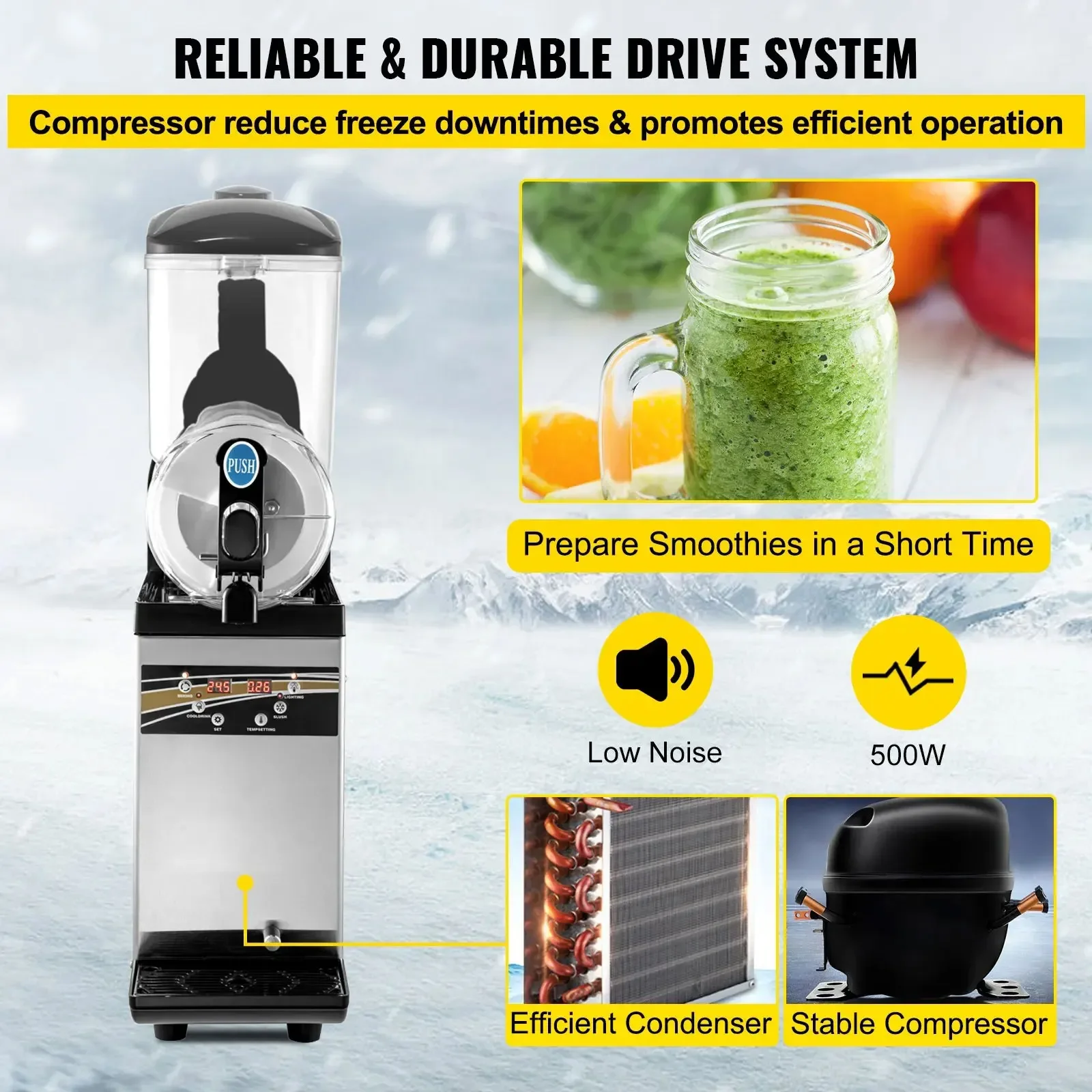 VEVOR Commercial Slushy Ice Machine, 1X15L Commercial Slushy Machine, Smoothie Frozen Drink Maker, for Home Restaurants