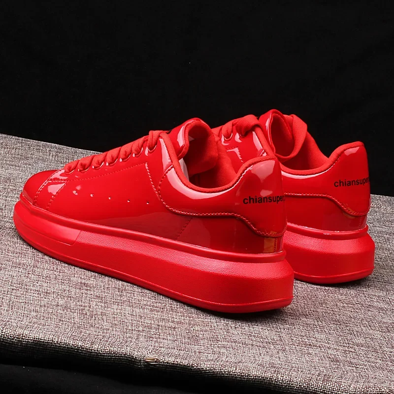 

2025 Men's Shoes Black Red White Glossy Casual Men's Shoes Spring and Autumn New Women's White Shoes Couples Sports Tennis Shoes