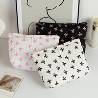 Bolsa de maquillaje estilo lazo, organizador de cosméticos bonito de alta capacidad, neceser de viaje para mujer, bolsa de almacenamiento tipo billetera a la moda