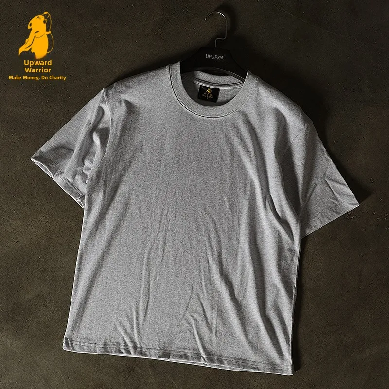 Loose Fit Cotton T-Shirt Unisex Short Sleeve Double Thread UPUPXIA Hero Print Sweat Absorbent round Neck Casual Summer Top