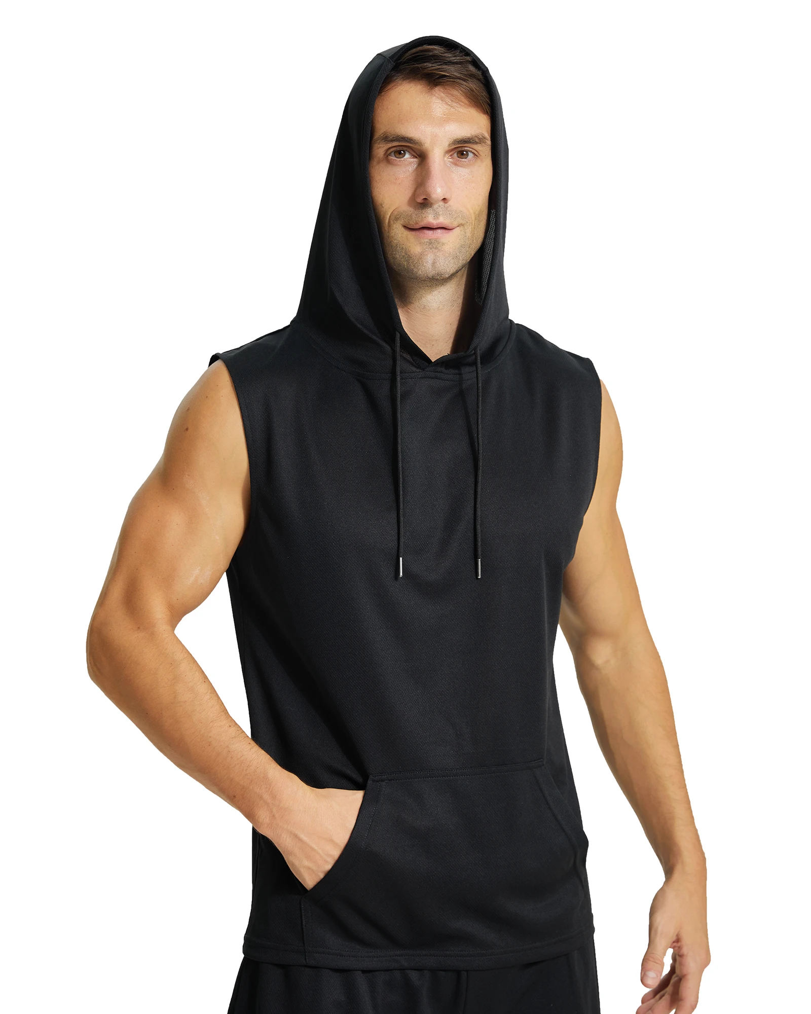 Mens Workout Hooded Shirts Short Sleeve Muscle Fit Gym Running T-Shirts Sweatshirt Hooded