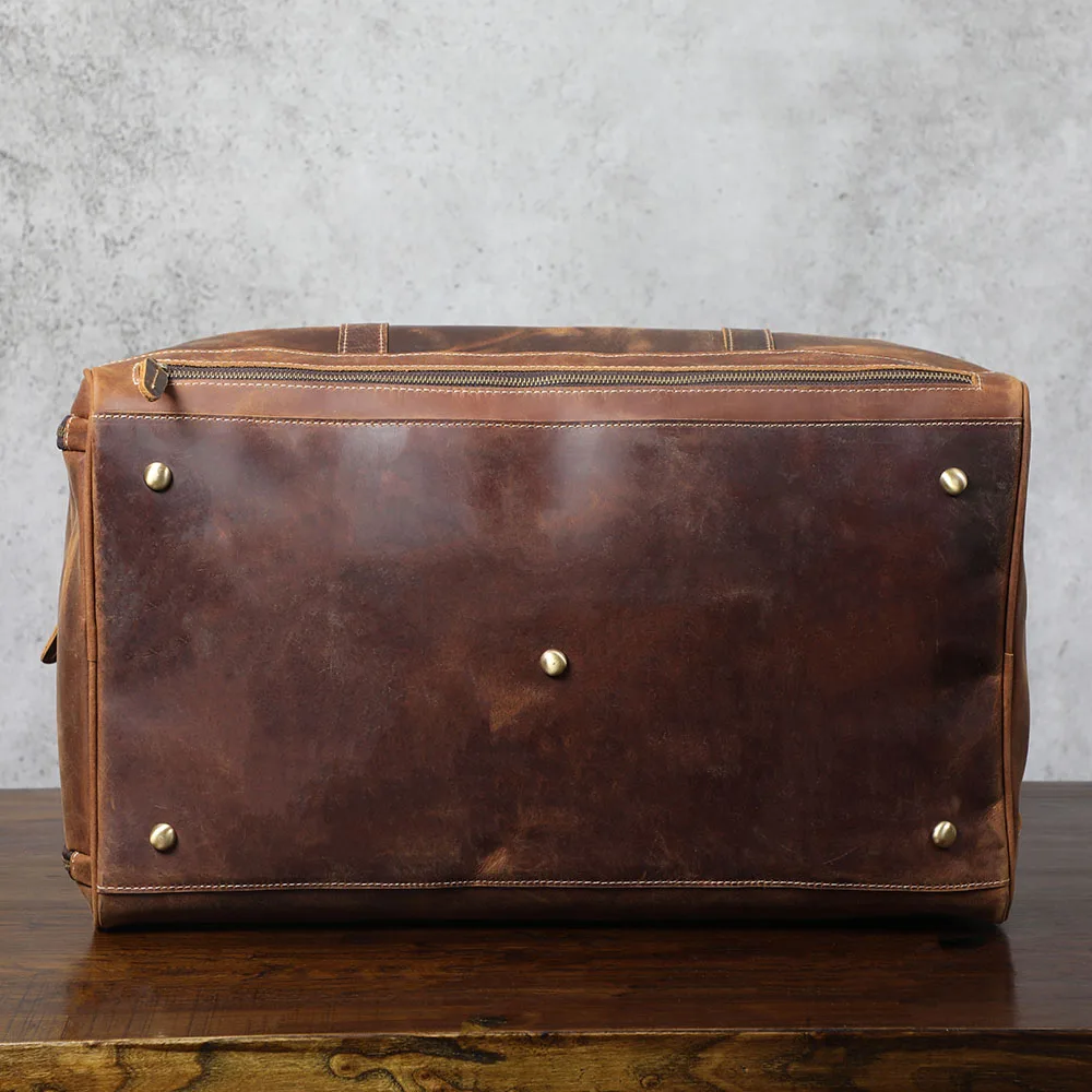 S.WORKER Vollnarbenleder Herren-Reisetasche mit mehreren Fächern, große Kapazität, Weekender-Reisetasche aus Vollnarbenleder – Detail 10