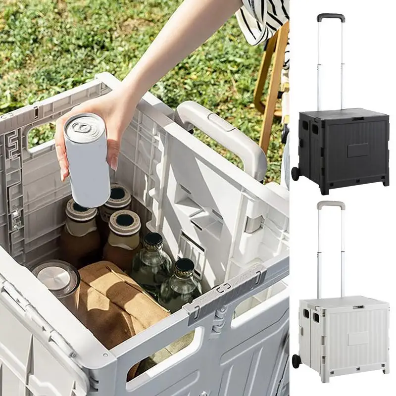 Collapsible Folding Crates Cart Large Capacity Foldable Camping Crates Foldable Crates Heavy Duty Utility Crates With Wheel