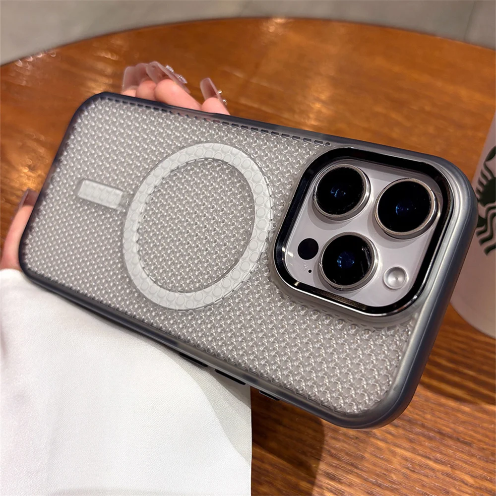 Heat Dissipation For Magsafe Wireless Charge Magnetic Case For iPhone 17 16 15 14 13 12 Pro Max Solid Color Breathable Cover