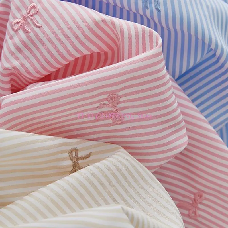 

N5KF Ткань для рукоделия с бантиками в полоску с акцентом Ткань премиум-класса шириной 50 см для одежды своими руками