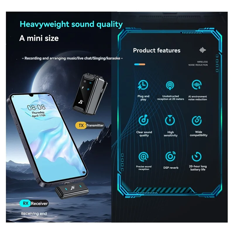 

AA60-SX22 Отсек дисплея 1в2, беспроводной петличный микрофон, чистый звукосниматель, интеллектуальное шумоподавление