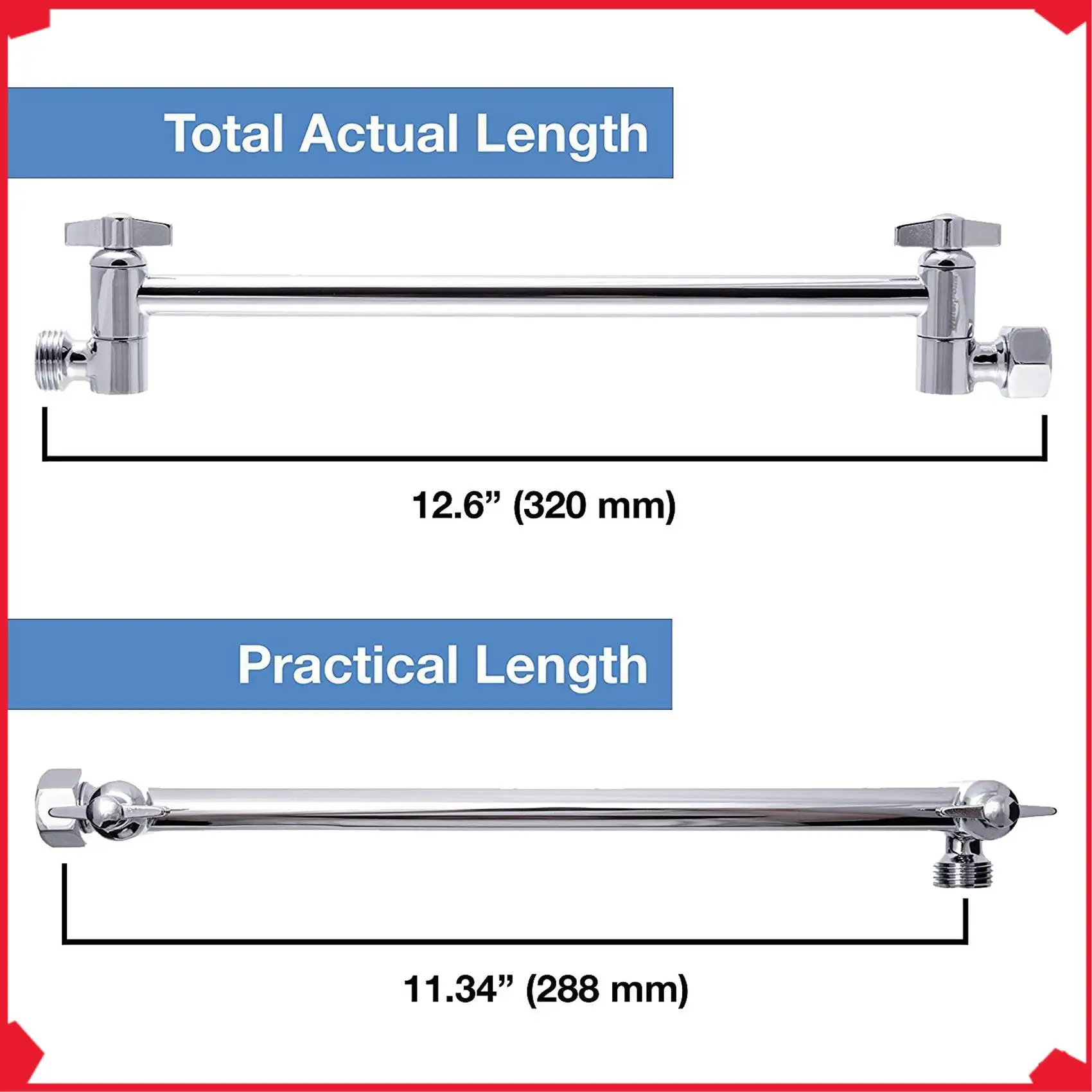 B17B 2X Adjustable Shower Arm Extension By, Brass Shower Head Extension Arm With High Polished Chrome Finish 11+ Inch