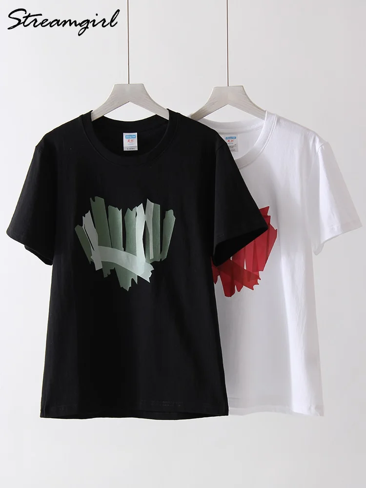 Summer Short Sleeve T Shirt Women Cotton Slim White Tops With Hearts Couple T Shirts Ladies Black Tshirts Women Top Tees 2025