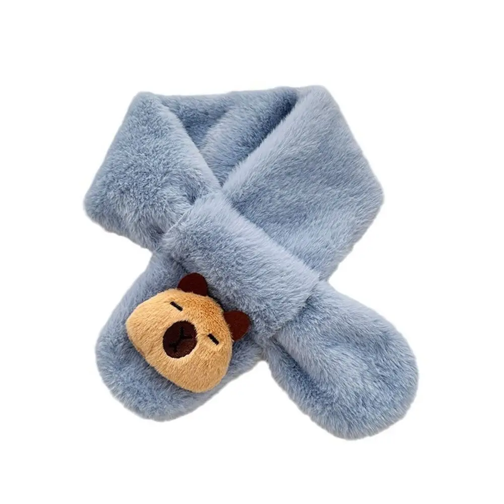 New Winter 's Cross Scarf Warm Solid Color Capybara Plush Scarf Thickened Neckerchief Wrap