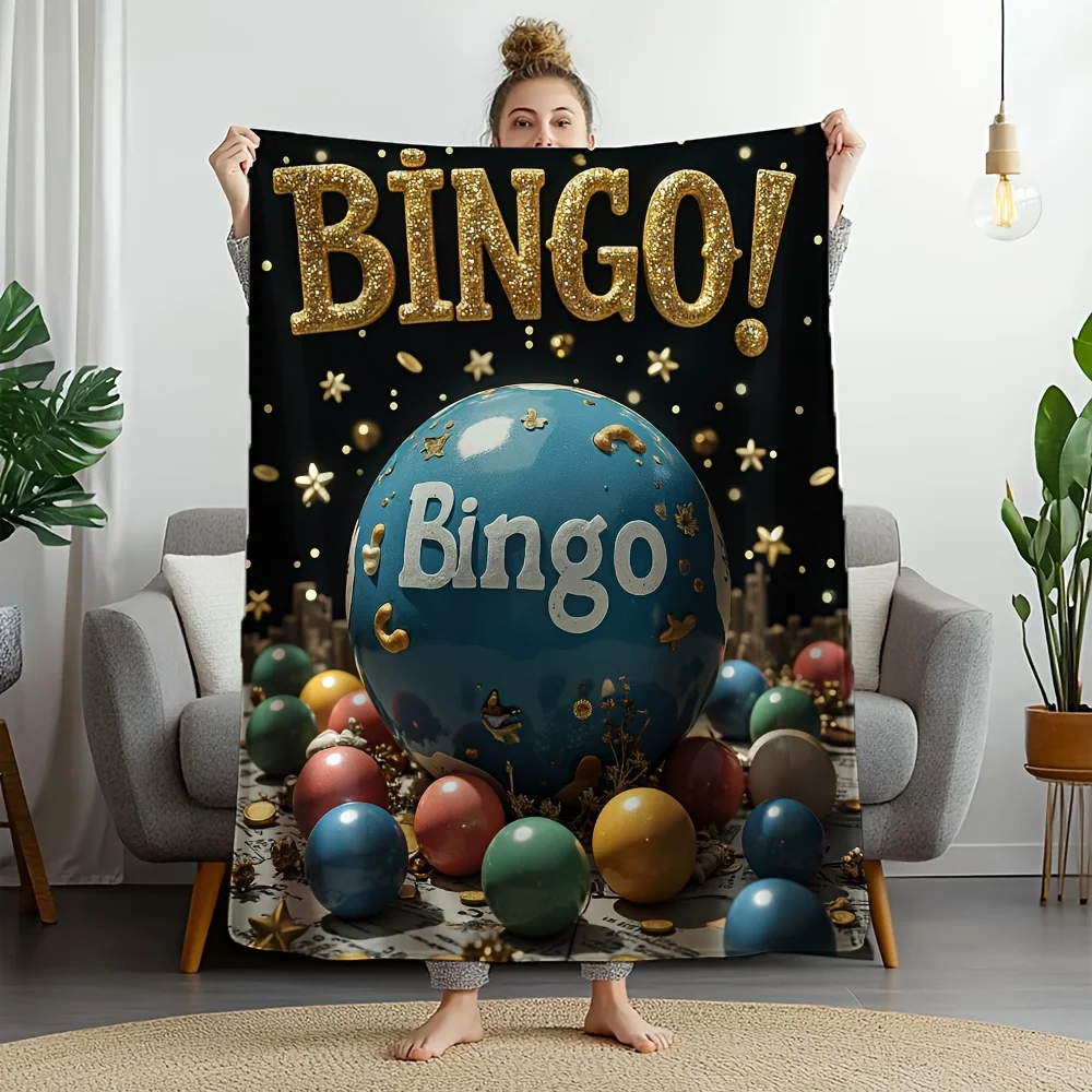 Vintage Bingo Print Blanket, Soft Flannel Game Night Throw, Plush All Season Accent, Retro Themed Home Decor Gift