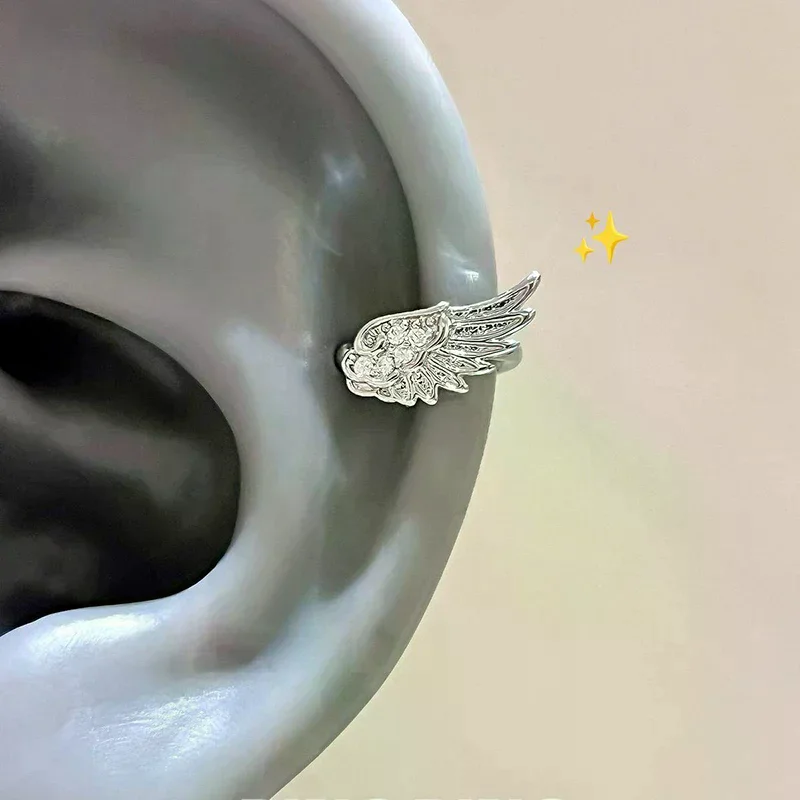 Vintage Couples Creative Angel Wings Ear Cuff Earrings Women Sparkling Zircon Birthday Jewelry Gift