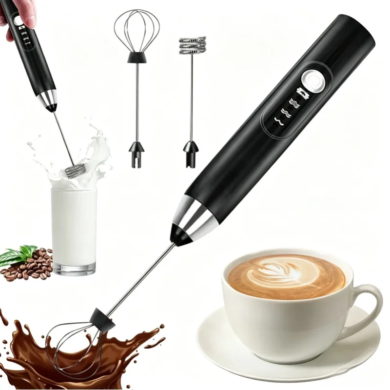 USB-aufladbarer elektrischer Handmixer mit 3 einstellbaren Geschwindigkeitsstufen, lebensmittelechter 304-Edelstahl-Eiermixer, tragbarer Handmixer zum Backen von Kuchen, Sahne, Milchschaum,
