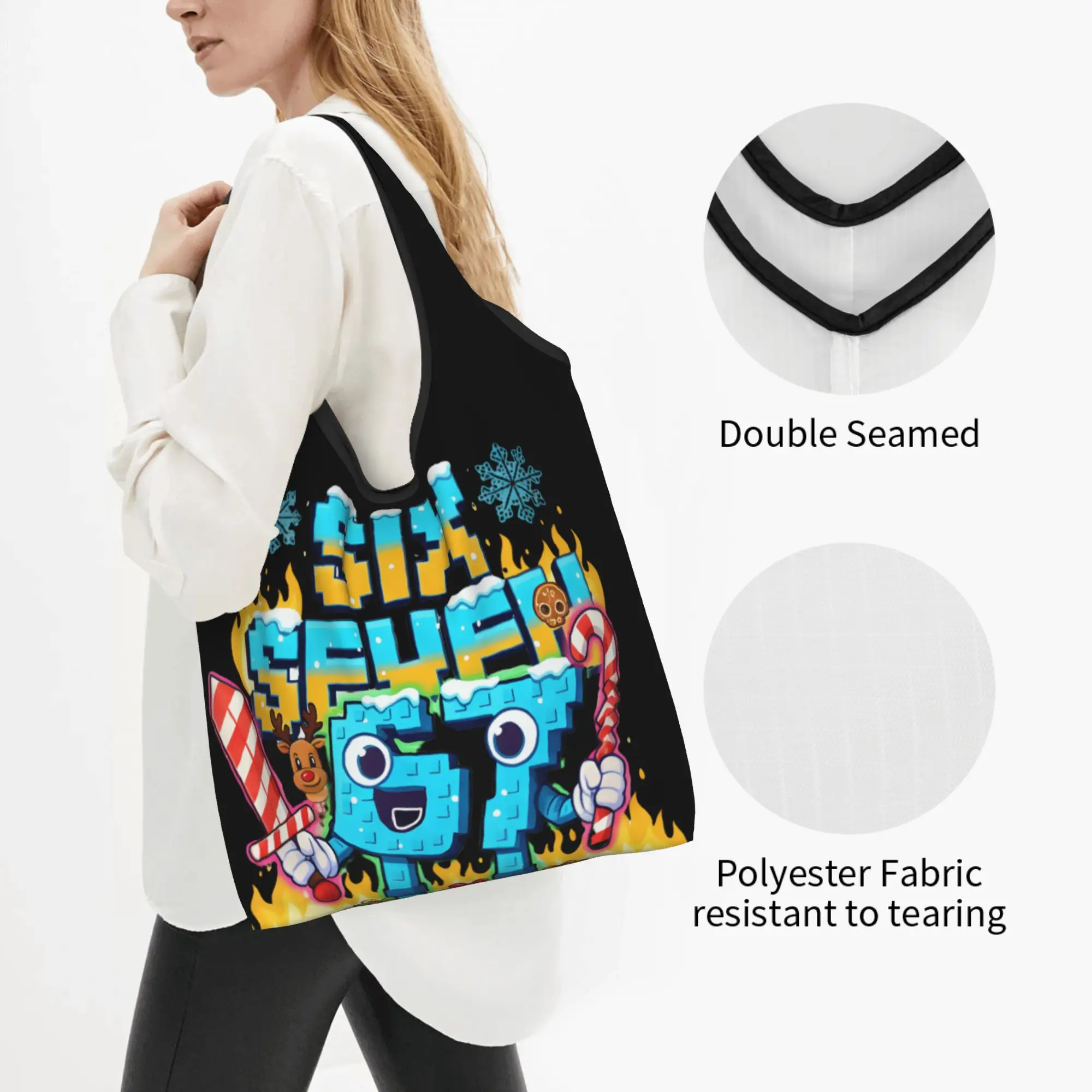 Funny Six Seven 67 Shopping Tote Bag Portable Manga Grocery Shoulder Shopper Bag
