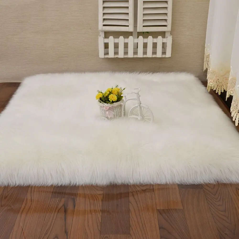 Soft Long Hair Carpet Fluffy Decorative Carpets Hairy Fur Rugs Square Imitation Wool Pad Bedroom
