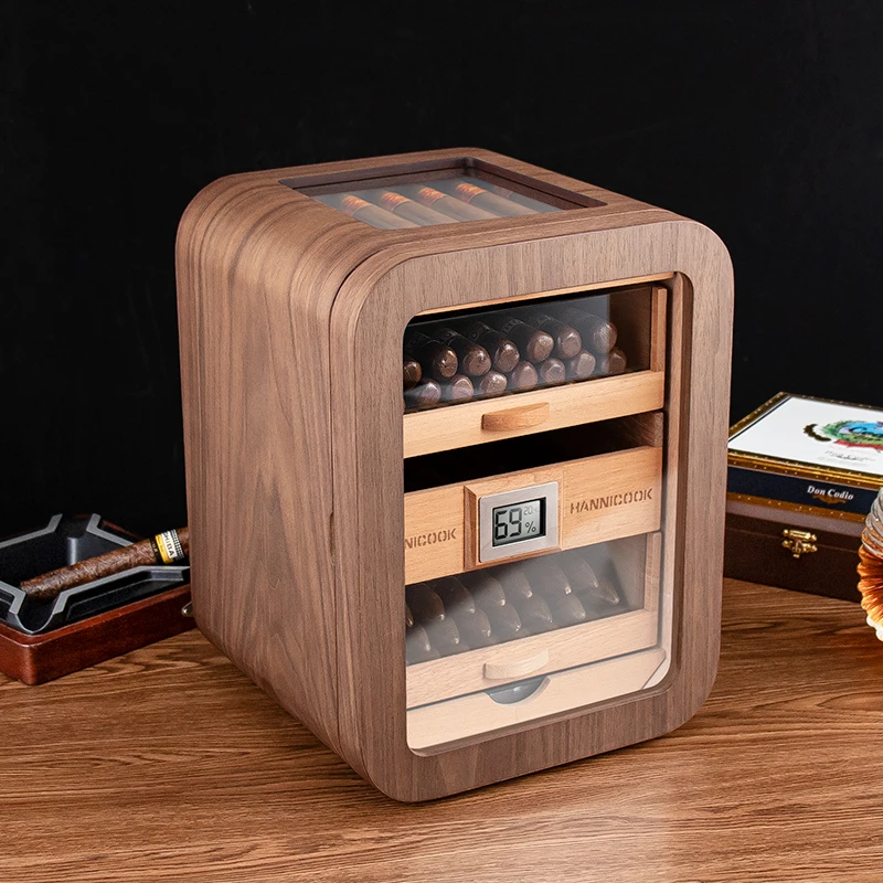 

Шкаф для хьюмидора с гигрометром из орехового дерева и витриной, размер цифрового стола, матовая живопись, лак, техника, деревянный материал