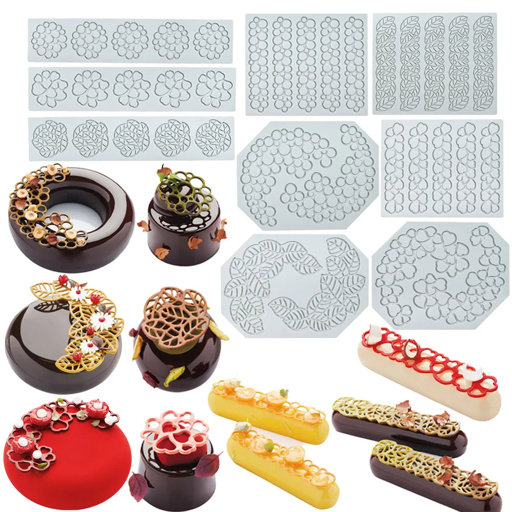 Tapete de encaje para pastel con diseño de hoja de burbuja de amor de varios estilos, molde molecular para postre y Chocolate, herramienta de decoración de pasteles, molde para hornear en la cocina